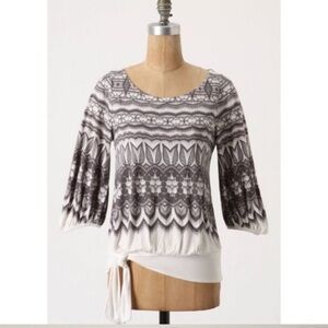 Anthropologie Deletta White Lace Print Side Tie top